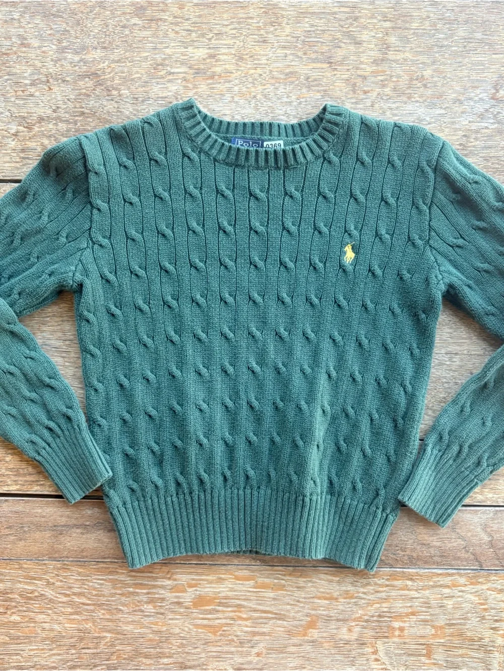 Polo by Ralph Lauren Green Cable-Knit Crewneck Sweater Youth Size Small 0369